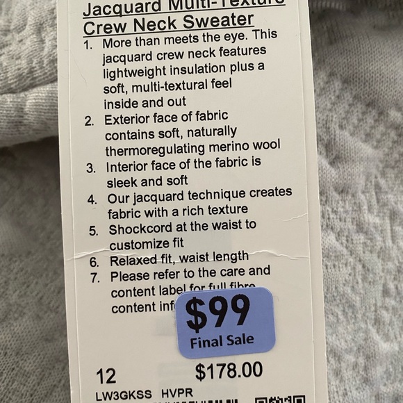 BRAND NEW WOTH TAGS Lululemon Jacquard Multi-Texture
Crew Neck Sweater - Picture 3 of 3
